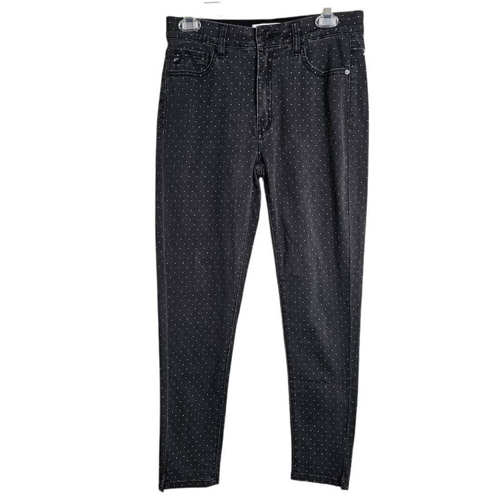 KANCAN Skinny Jeans size 9/28 BLACK w POLKA DOTS Preppy Mid Rise Pants Chic Cute